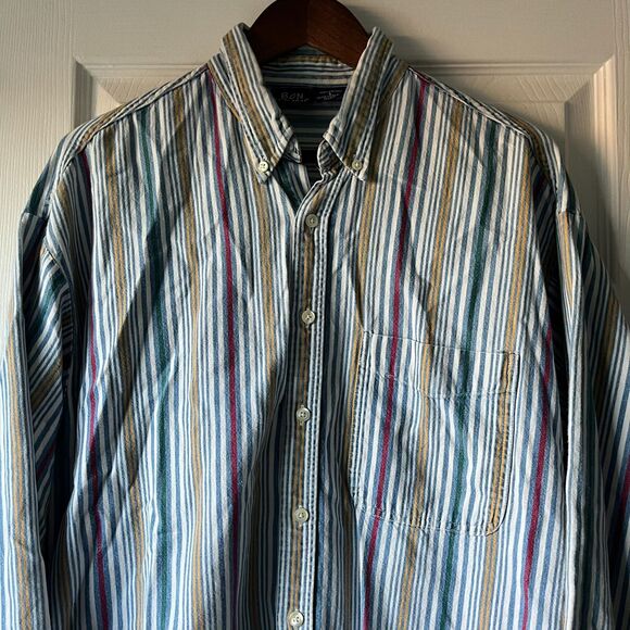 Vintage Bon Homme Long Sleeve Button Up | Mens Large Blue Striped | Size L - Picture 2 of 5